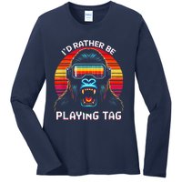 ID Rather Be Playing Tag Vr Gaming Gorilla Funny Pixel Gift Ladies Long Sleeve Shirt