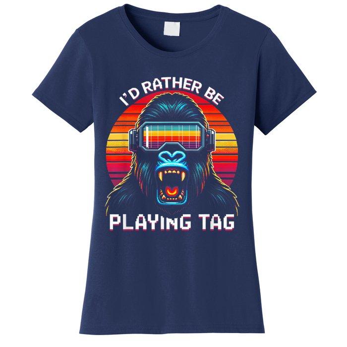 ID Rather Be Playing Tag Vr Gaming Gorilla Funny Pixel Gift Women's T-Shirt