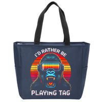 ID Rather Be Playing Tag Vr Gaming Gorilla Funny Pixel Gift Zip Tote Bag