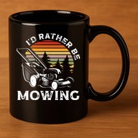 Id Rather Be Mowing Lawn Mowing Gardener 11oz C Handle Ceramic Mug