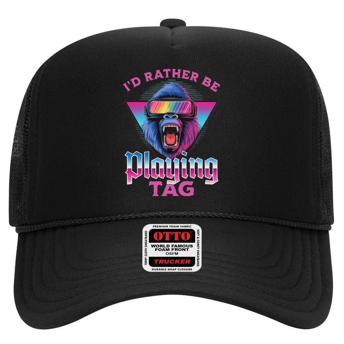 ID Rather Be Playing Tag Gorilla Vr Monke Gamer High Crown Mesh Back Trucker Hat