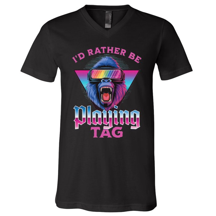 ID Rather Be Playing Tag Gorilla Vr Monke Gamer V-Neck T-Shirt