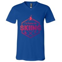 Id Rather Be Skiing Winter Snow Ski Lover Cool Gift V-Neck T-Shirt