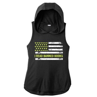 I Read Banned Books Retro Usa Flag Reading Librarian Reader Ladies PosiCharge Tri-Blend Wicking Draft Hoodie Tank