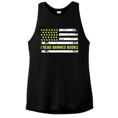 I Read Banned Books Retro Usa Flag Reading Librarian Reader Ladies PosiCharge Tri-Blend Wicking Tank