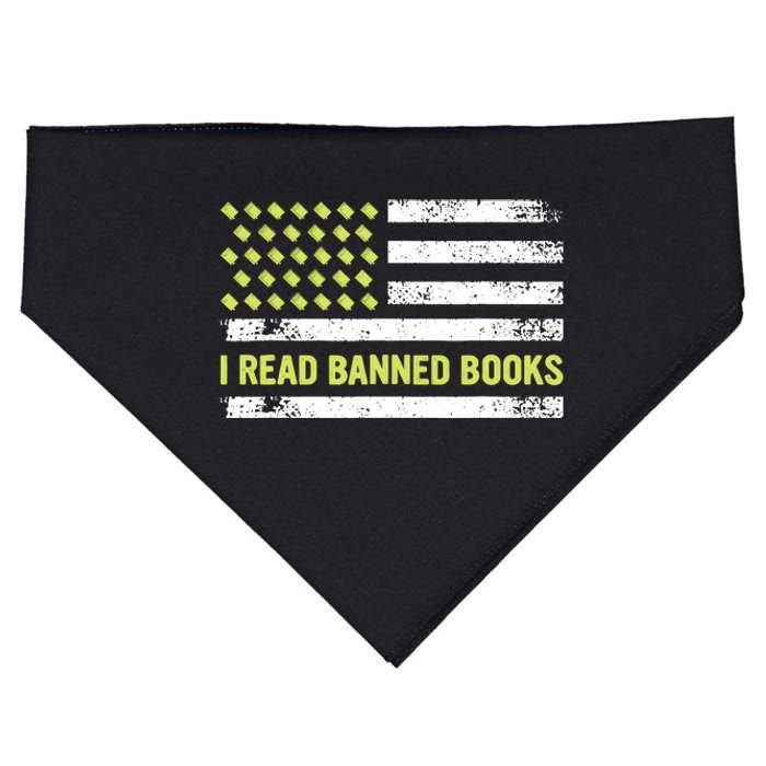 I Read Banned Books Retro Usa Flag Reading Librarian Reader USA-Made Doggie Bandana