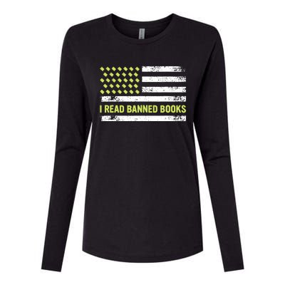 I Read Banned Books Retro Usa Flag Reading Librarian Reader Womens Cotton Relaxed Long Sleeve T-Shirt