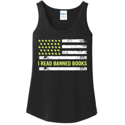 I Read Banned Books Retro Usa Flag Reading Librarian Reader Ladies Essential Tank