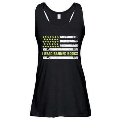 I Read Banned Books Retro Usa Flag Reading Librarian Reader Ladies Essential Flowy Tank