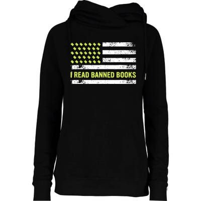 I Read Banned Books Retro Usa Flag Reading Librarian Reader Womens Funnel Neck Pullover Hood