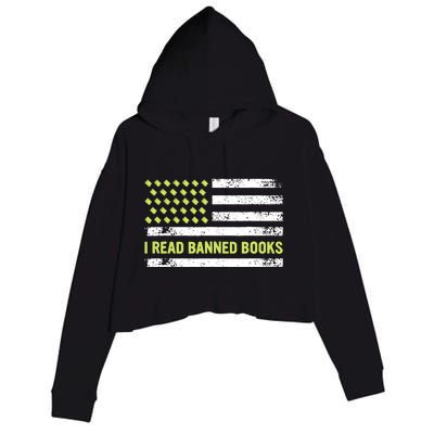 I Read Banned Books Retro Usa Flag Reading Librarian Reader Crop Fleece Hoodie