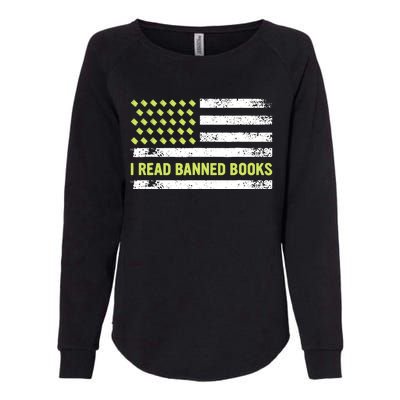 I Read Banned Books Retro Usa Flag Reading Librarian Reader Womens California Wash Sweatshirt