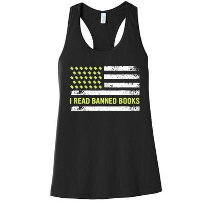 I Read Banned Books Retro Usa Flag Reading Librarian Reader Women's Racerback Tank