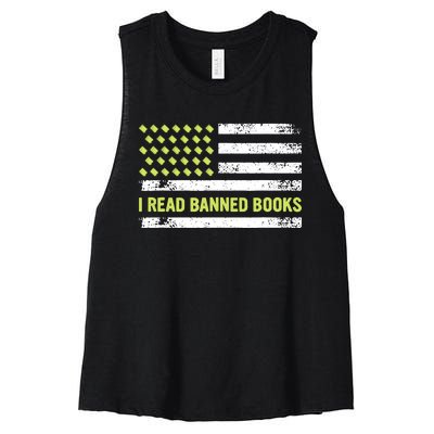 I Read Banned Books Retro Usa Flag Reading Librarian Reader Women's Racerback Cropped Tank