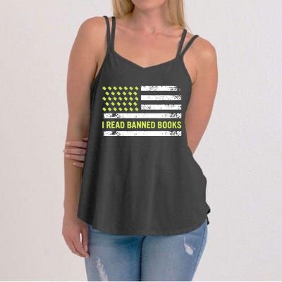 I Read Banned Books Retro Usa Flag Reading Librarian Reader Women's Strappy Tank