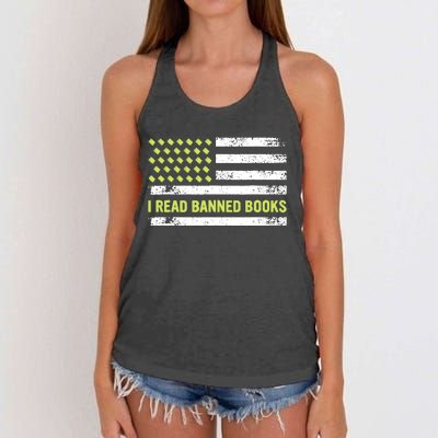 I Read Banned Books Retro Usa Flag Reading Librarian Reader Women's Knotted Racerback Tank