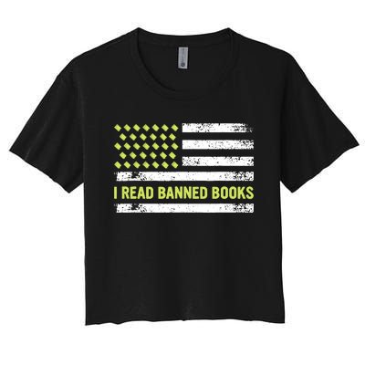 I Read Banned Books Retro Usa Flag Reading Librarian Reader Women's Crop Top Tee