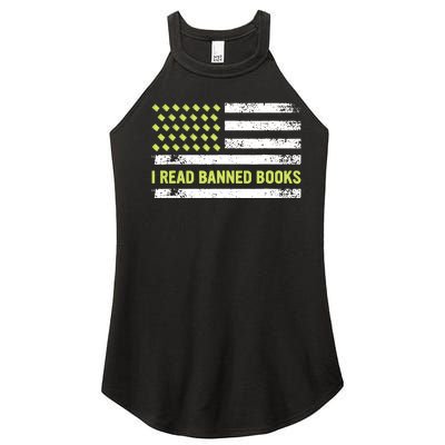 I Read Banned Books Retro Usa Flag Reading Librarian Reader Women's Perfect Tri Rocker Tank