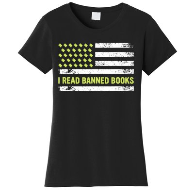 I Read Banned Books Retro Usa Flag Reading Librarian Reader Women's T-Shirt