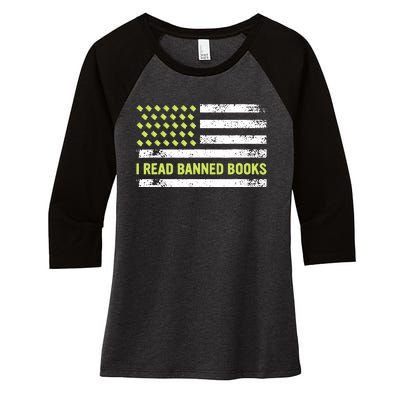 I Read Banned Books Retro Usa Flag Reading Librarian Reader Women's Tri-Blend 3/4-Sleeve Raglan Shirt