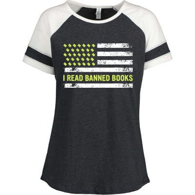 I Read Banned Books Retro Usa Flag Reading Librarian Reader Enza Ladies Jersey Colorblock Tee