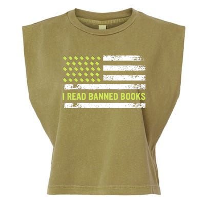 I Read Banned Books Retro Usa Flag Reading Librarian Reader Garment-Dyed Women's Muscle Tee