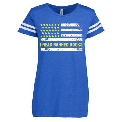 I Read Banned Books Retro Usa Flag Reading Librarian Reader Enza Ladies Jersey Football T-Shirt