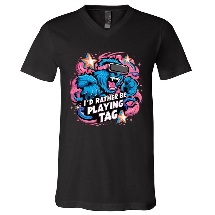 Id Rather Be Playing Tag Gorilla V-Neck T-Shirt