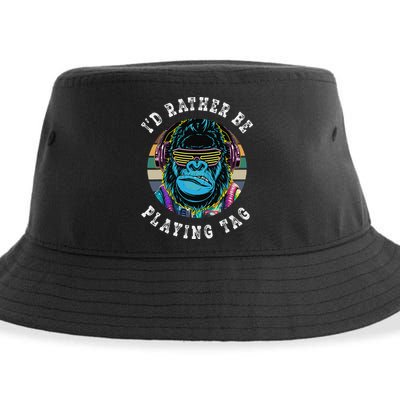 ID Rather Be Playing Tag Gorilla Monke Tag Gorilla Vr Gamer Gift Sustainable Bucket Hat