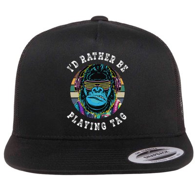 ID Rather Be Playing Tag Gorilla Monke Tag Gorilla Vr Gamer Gift Flatbill Hat