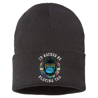 ID Rather Be Playing Tag Gorilla Monke Tag Gorilla Vr Gamer Gift Sustainable Knit Beanie