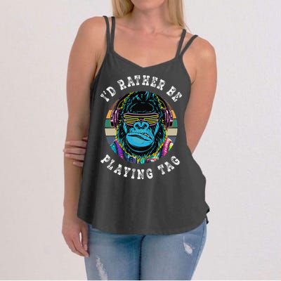 ID Rather Be Playing Tag Gorilla Monke Tag Gorilla Vr Gamer Gift Women's Strappy Tank