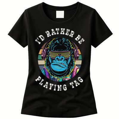 ID Rather Be Playing Tag Gorilla Monke Tag Gorilla Vr Gamer Gift Womens T-Shirt
