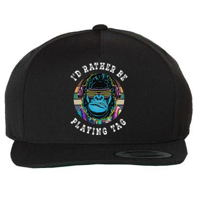 ID Rather Be Playing Tag Gorilla Monke Tag Gorilla Vr Gamer Gift Wool Snapback Cap