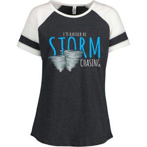 ID Rather Be Storm Chasing Tornado Chaser Enza Ladies Jersey Colorblock Tee