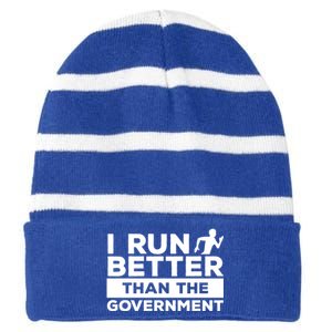 I Run Better Than The Governt Marathon Running Runner Cute Gift Striped Beanie with Solid Band