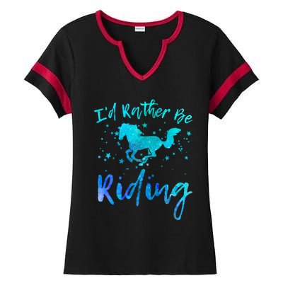 I'd Rather Be Riding Funny Horse Equestrian Rider Graphic Gift Ladies Halftime Notch Neck Tee