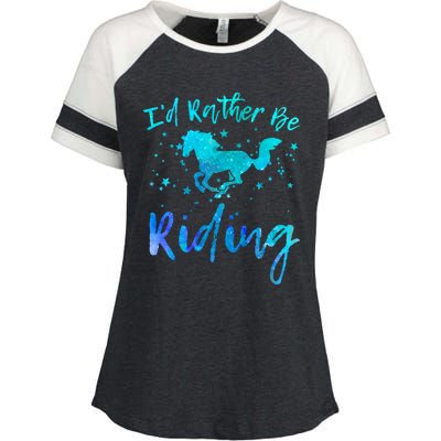 I'd Rather Be Riding Funny Horse Equestrian Rider Graphic Gift Enza Ladies Jersey Colorblock Tee