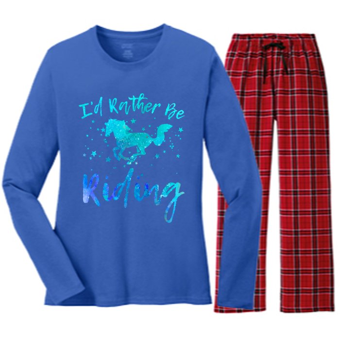 I'd Rather Be Riding Funny Horse Equestrian Rider Graphic Gift Women's Long Sleeve Flannel Pajama Set 