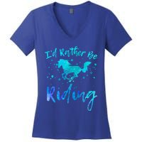 I'd Rather Be Riding Funny Horse Equestrian Rider Graphic Gift Women's V-Neck T-Shirt