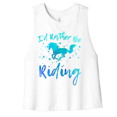 I'd Rather Be Riding Funny Horse Equestrian Rider Graphic Gift Women's Racerback Cropped Tank