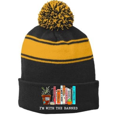 I Read Banned Books Lovers Stripe Pom Pom Beanie