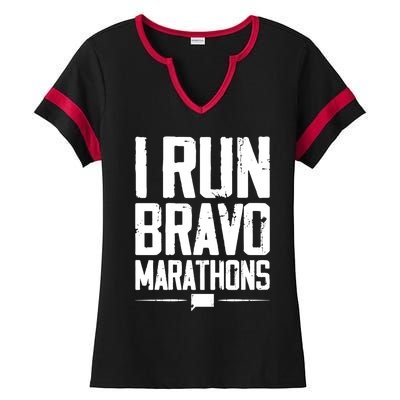 I Run Bravo Marathon Running Runner Sprinter 5k 10k Race Gift Ladies Halftime Notch Neck Tee