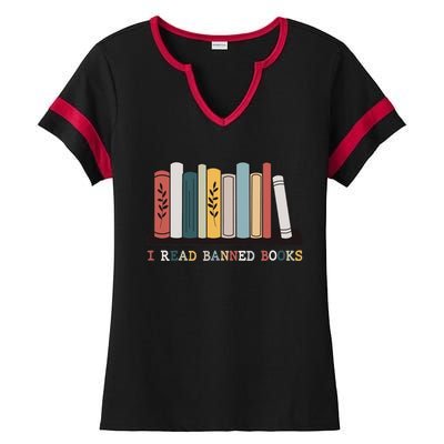 I Read Banned Books Week Librarian Reader Nerd Ladies Halftime Notch Neck Tee