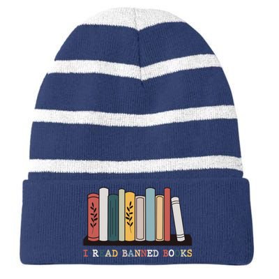 I Read Banned Books Week Librarian Reader Nerd Striped Beanie with Solid Band