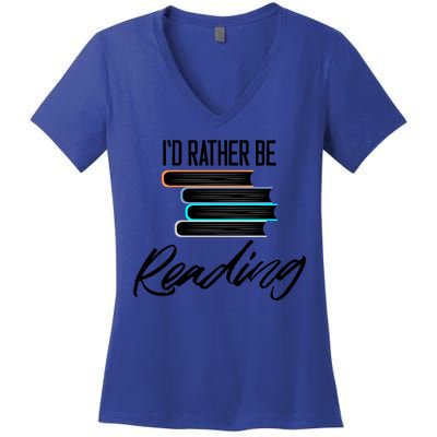 Id Rather Be Reading Book Lover Gift For Readers Cool Gift Women's V-Neck T-Shirt