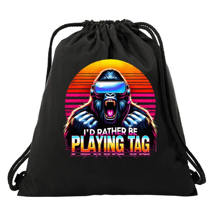 I’D Rather Be Playing Tag Gorilla Meme Vr Gamer Drawstring Bag