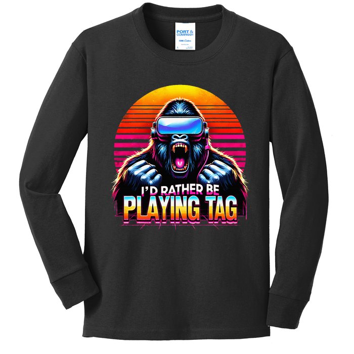 I’D Rather Be Playing Tag Gorilla Meme Vr Gamer Kids Long Sleeve Shirt