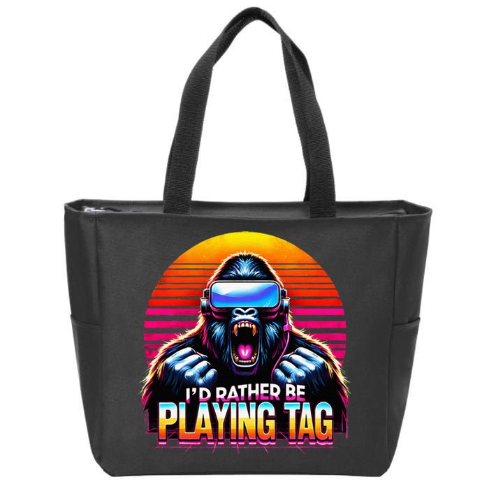 I’D Rather Be Playing Tag Gorilla Meme Vr Gamer Zip Tote Bag