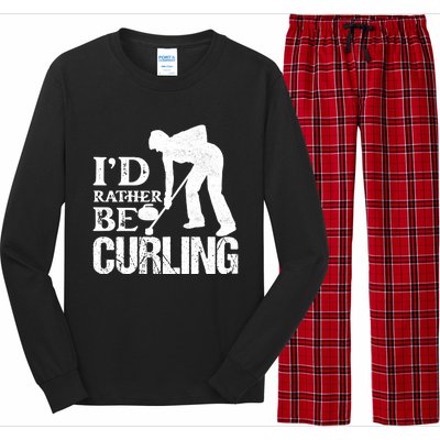 ID Rather Be Curling Ice Sport Broom Curler Gift Long Sleeve Pajama Set